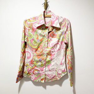 Etro Milan Paisley Button Up Shirt Size 4 Size 40 Italian Made in Italy Collared